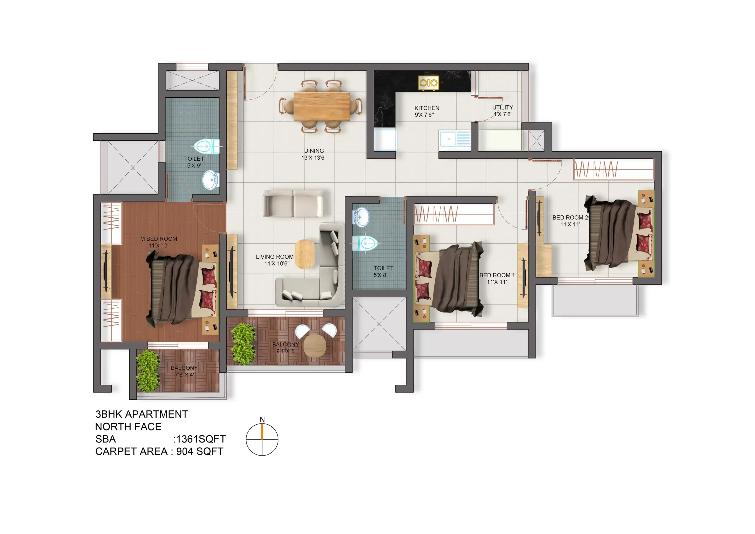 3BHK NORTH FACE APARTMENT